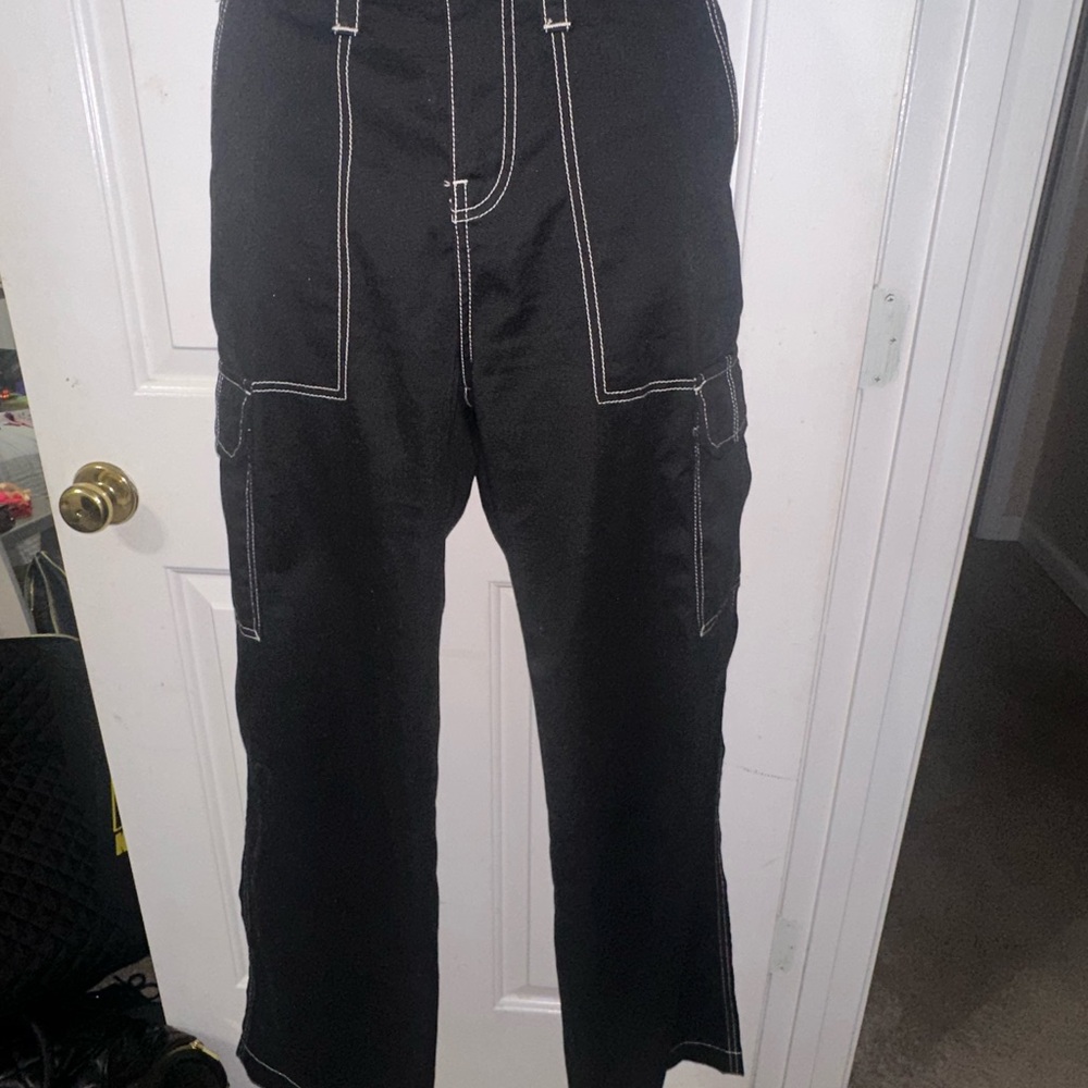 True Religion Black Cargo Pants White Stitching Size 32